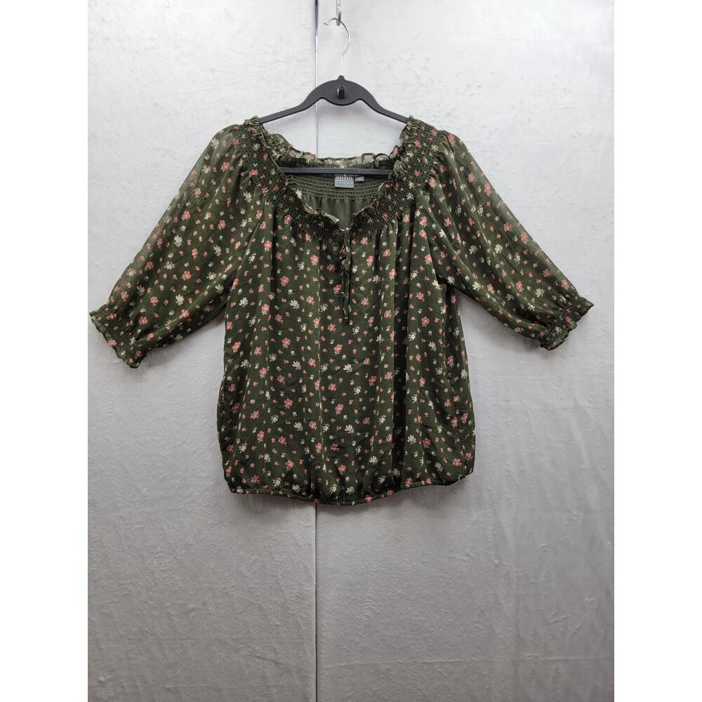Soho NY&C Jeans Hunter Green Floral Off Shoulder Blouse, Sz M